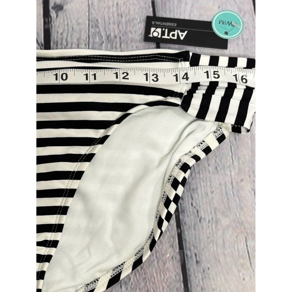 NWT Apt. 9 Black White Stripe Vacation Beach Bathing Suit Bikini Bottom L